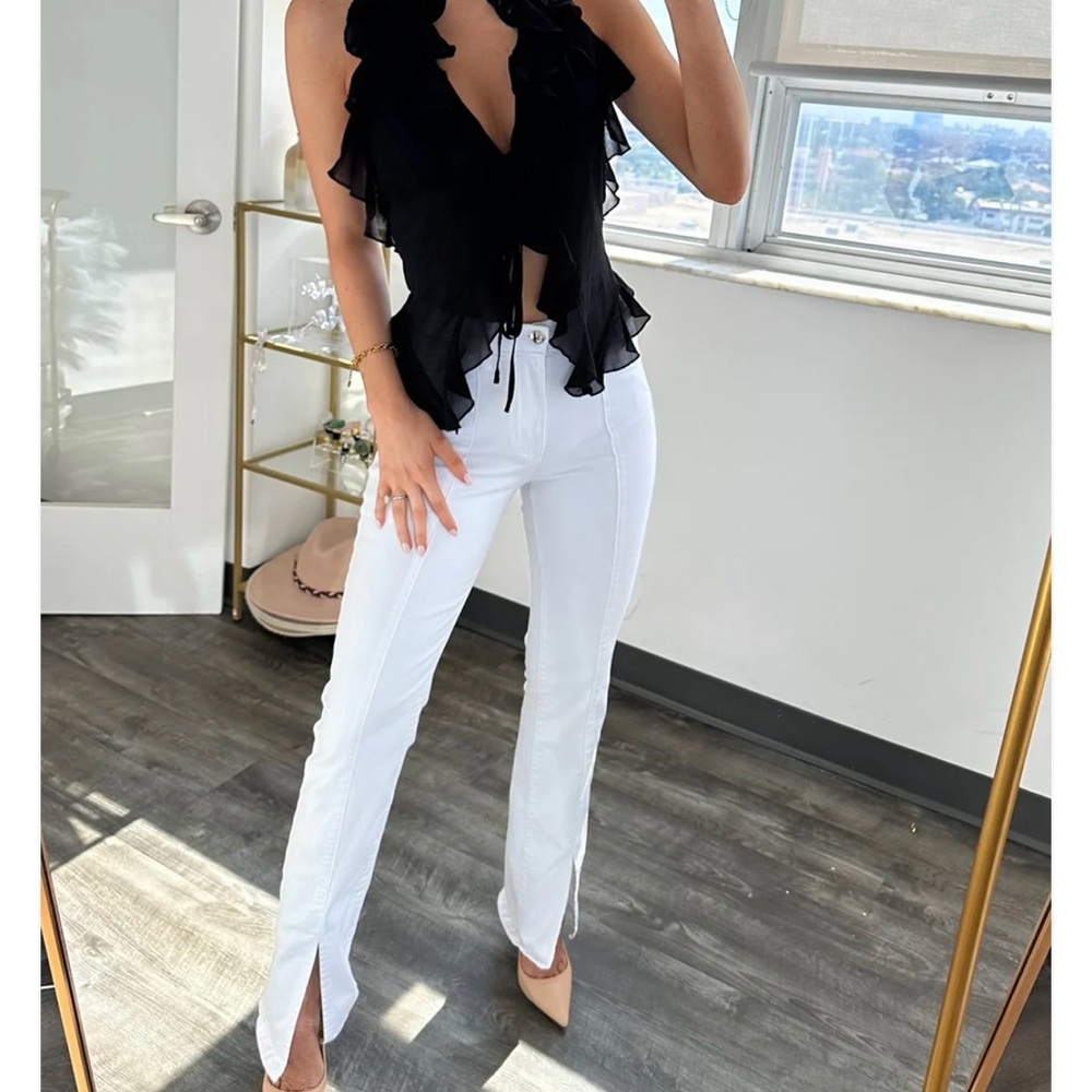 Black Ruffled Halter top with rose